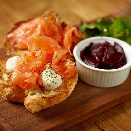 A lunchtime light meal - Locally smoked salmon croissant, dill, beetroot and crème fraiche